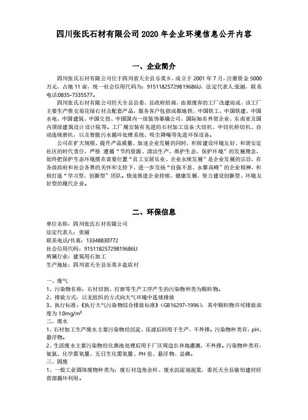 LEJING.COM
2020年企业环境信息公开内容